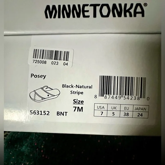🎸MINNETONKA🎸🔥NWT🔥Posey Wedge in Black/Natural Stripe—7 - Picture 4 of 16